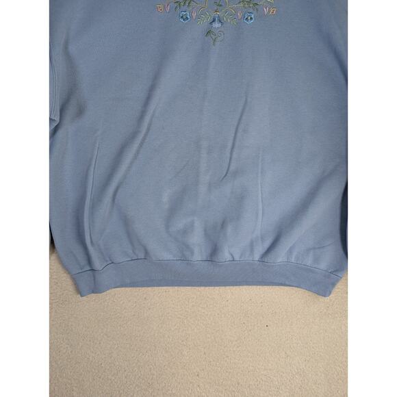 Vintage Top Stitch Sweatshirt Womens XL Blue Floral Cottagecore Embroidered - Picture 12 of 16